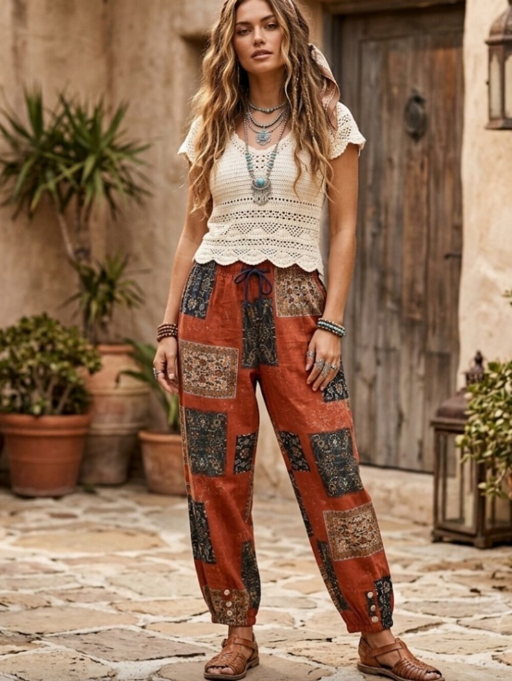 New Boho Patchwork Printed Yoga Pants Sz S-M